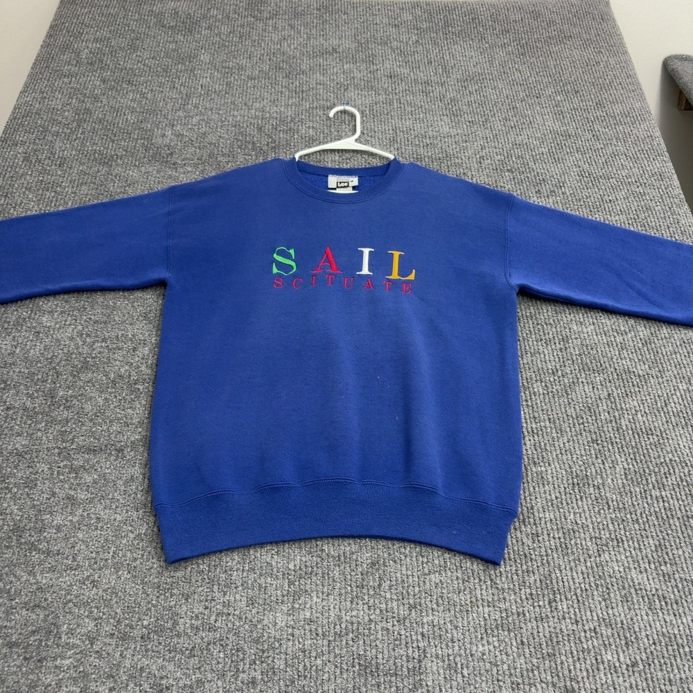 Vintage Lee Sweatshirt Mens L Blue Cotton Blend Sail Scituate Graphic Retro